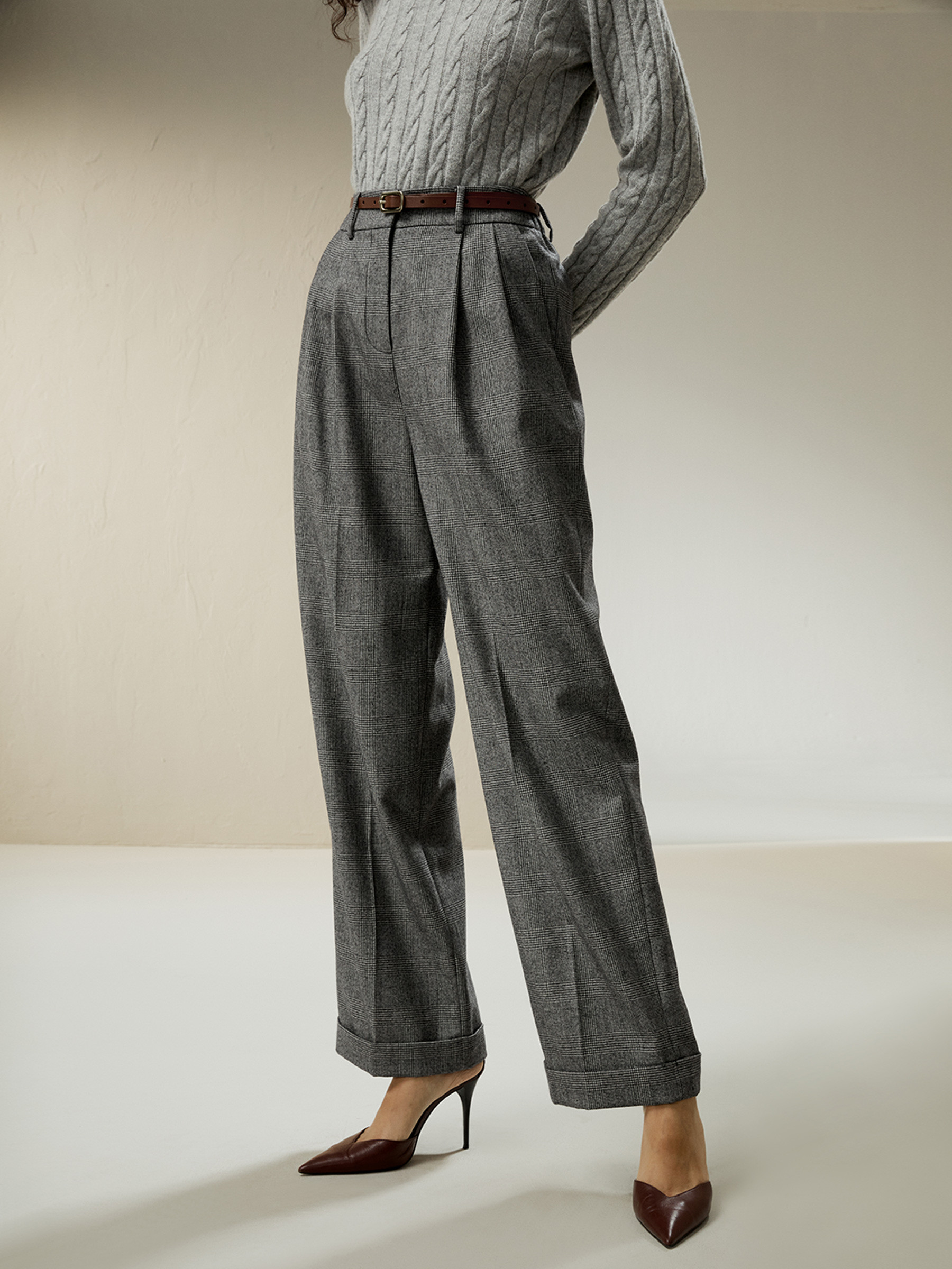 Wide leg wool-flannel suit trousers | LilySilk