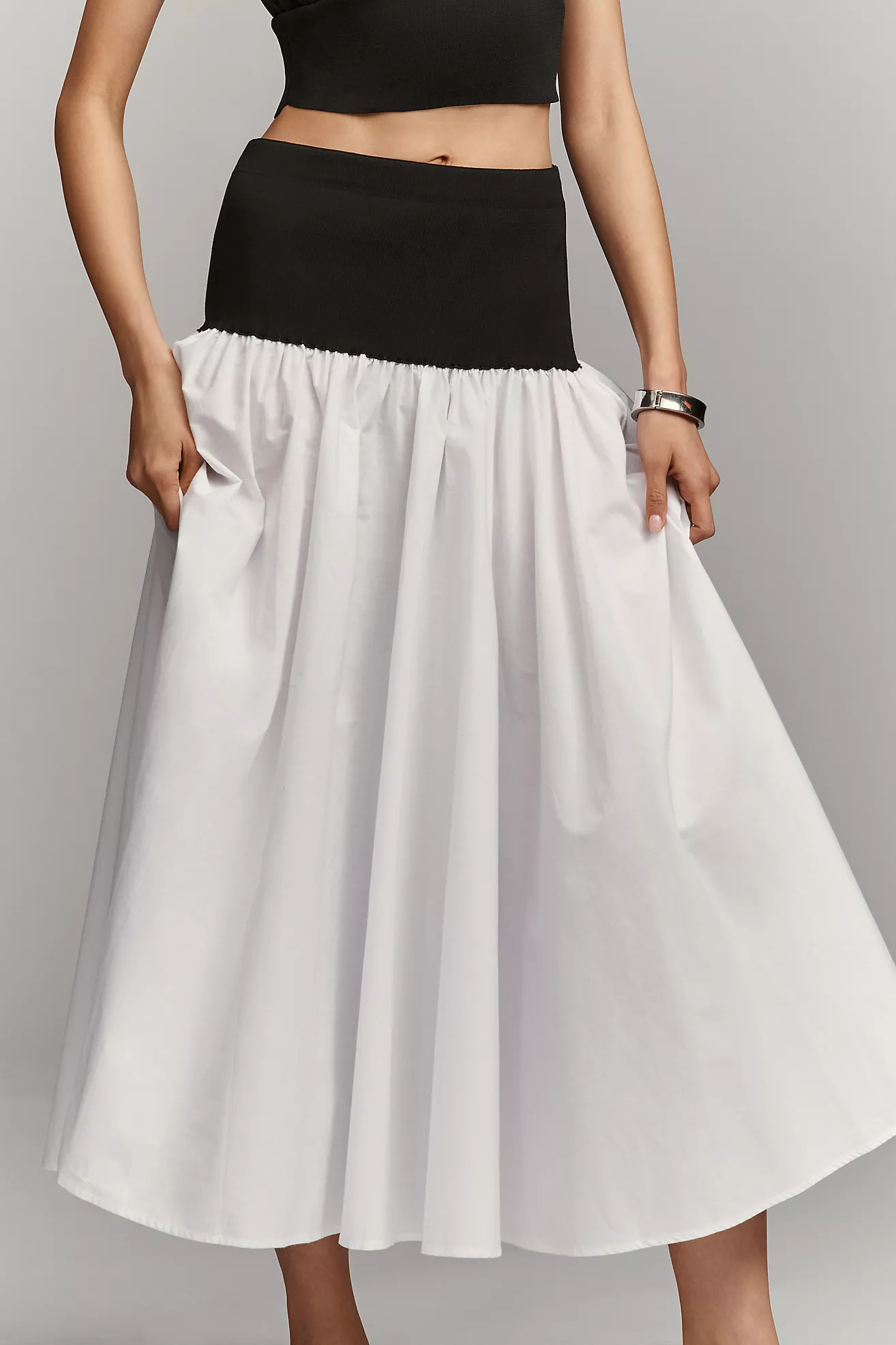 By Anthropologie Cotton Twofer Drop-Waist Midi Skirt | Anthropologie (US)