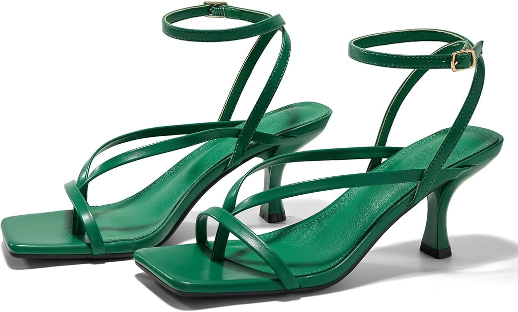 Women's Lace Up Heeled Sandals Square Toe Flip Flop Kitten Heel Ankle Strap Dress Shoes | Amazon (US)