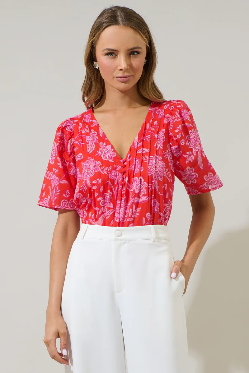 Aria Floral Jodie Pleated Puff Sleeve Top | Sugarlips