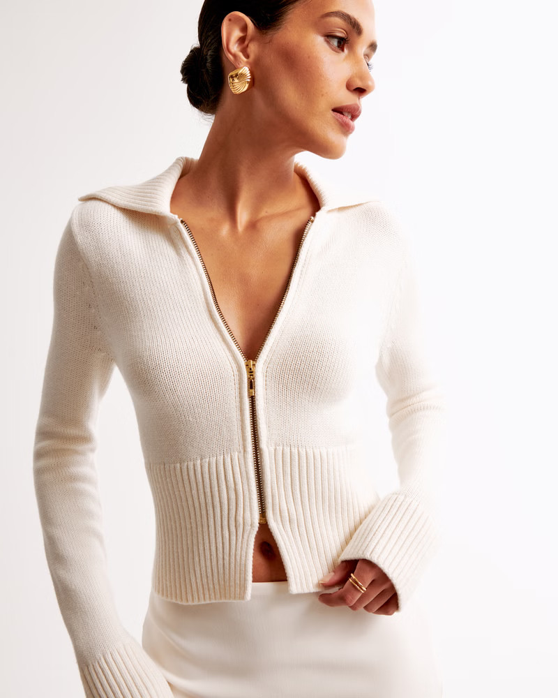 Zip-Up Collared Cardigan | Abercrombie & Fitch (US)