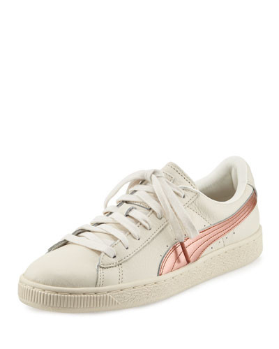 Basket Classic Metallic Low-Top Sneaker, Whisper White/Copper | Neiman Marcus
