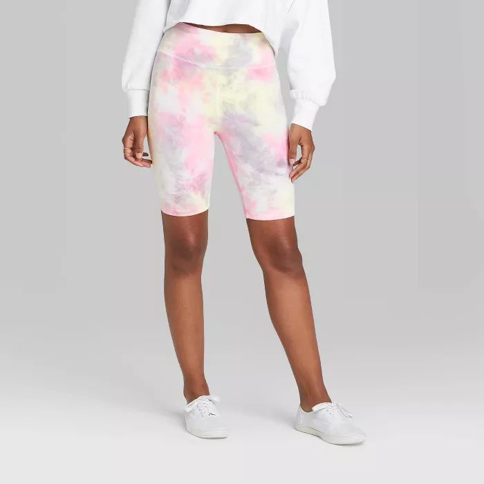 Women's High-Rise Tie-Dye Bike Shorts - Wild Fable™ (Regular & Plus) Pink/Blue | Target