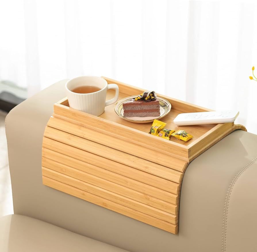 GEHE Sofa Arm Tray Bamboo Sofa Tray Table for Couch, Sofa Armrest Tray Table Anti-Slip Arm Table ... | Amazon (US)