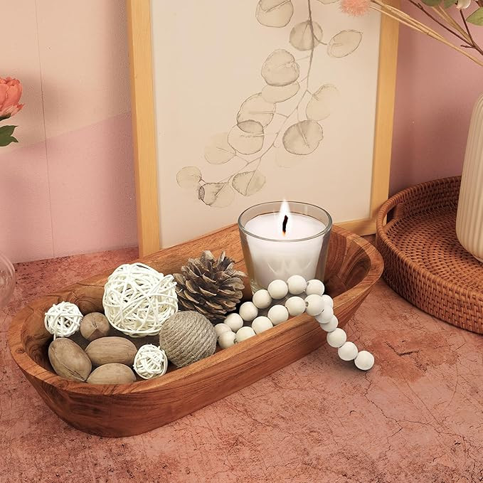 Wooden Dough Bowl – Handmade Decorative Bowls for Home Decor, Bathroom, Kitchen Counter & More ... | Amazon (US)