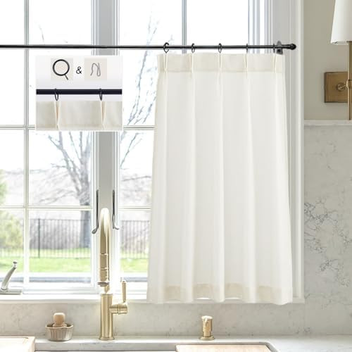 Kitchen Curtains for Linen,Cafe Curtain 24 inch Length,Pinch Pleat Modern Farmhouse Curtains for ... | Amazon (US)