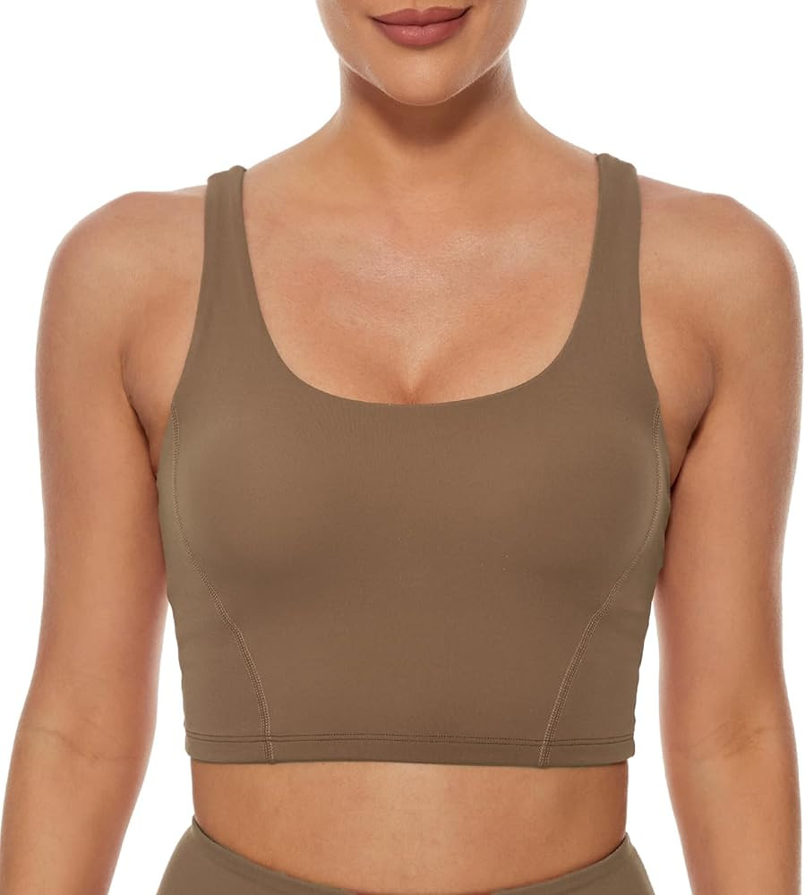 Lavento Women's U-Neck Sports Bra - Longline Padded Yoga Crop Top with Built-in Bra | Amazon (US)