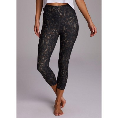 RBX Active Women's Leopard Capri Legging Buttery Soft Quick Dry Cropped Workout Tights with Pockets - Dark Brown,S | Target