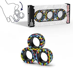 Magnetic Rings Fidget Toy Set, Idea ADHD Fidget Toys, Adult Fidget Magnets Spinner Rings for Anxi... | Amazon (US)