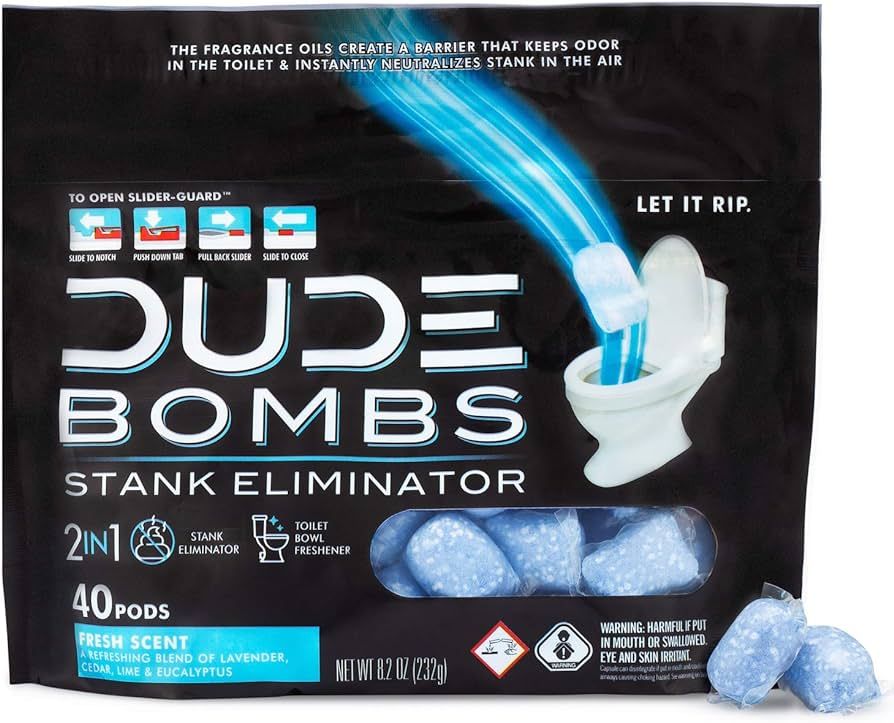 DUDE Bombs - Toilet Stank Eliminator Stocking Stuffers - 1 Pack, 40 Pods - Fresh Scent 2-in-1 Sta... | Amazon (US)