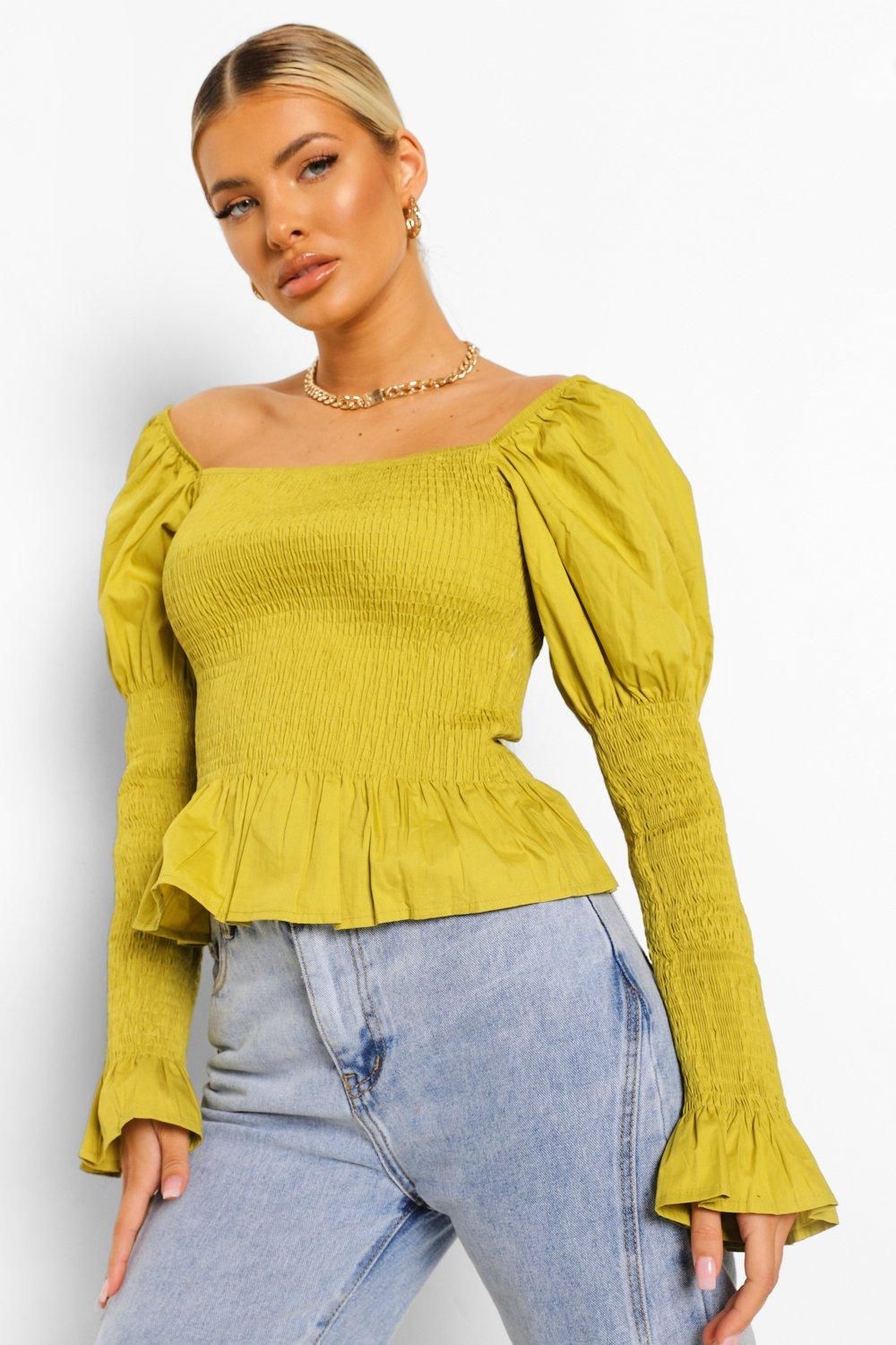 Woven Shirred Square Neck Top | Boohoo.com (UK & IE)