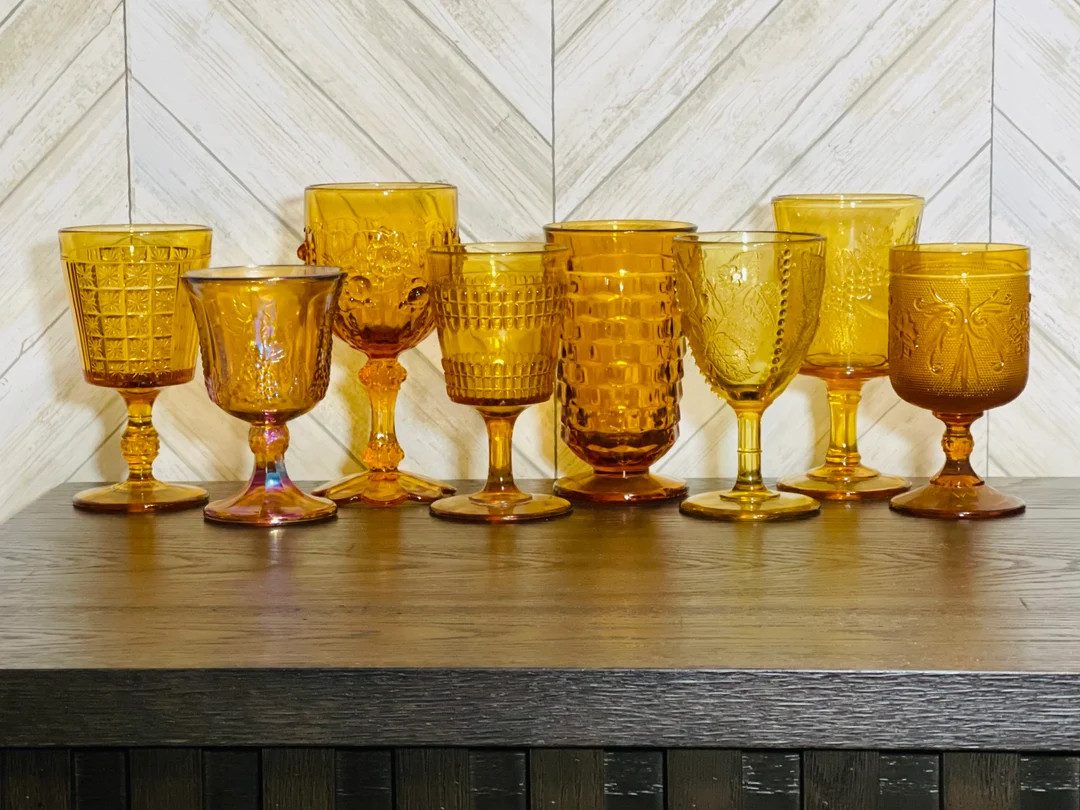 Vintage Mismatched Amber Water Goblets Multicolored Yellow - Etsy Mexico | Etsy ROW