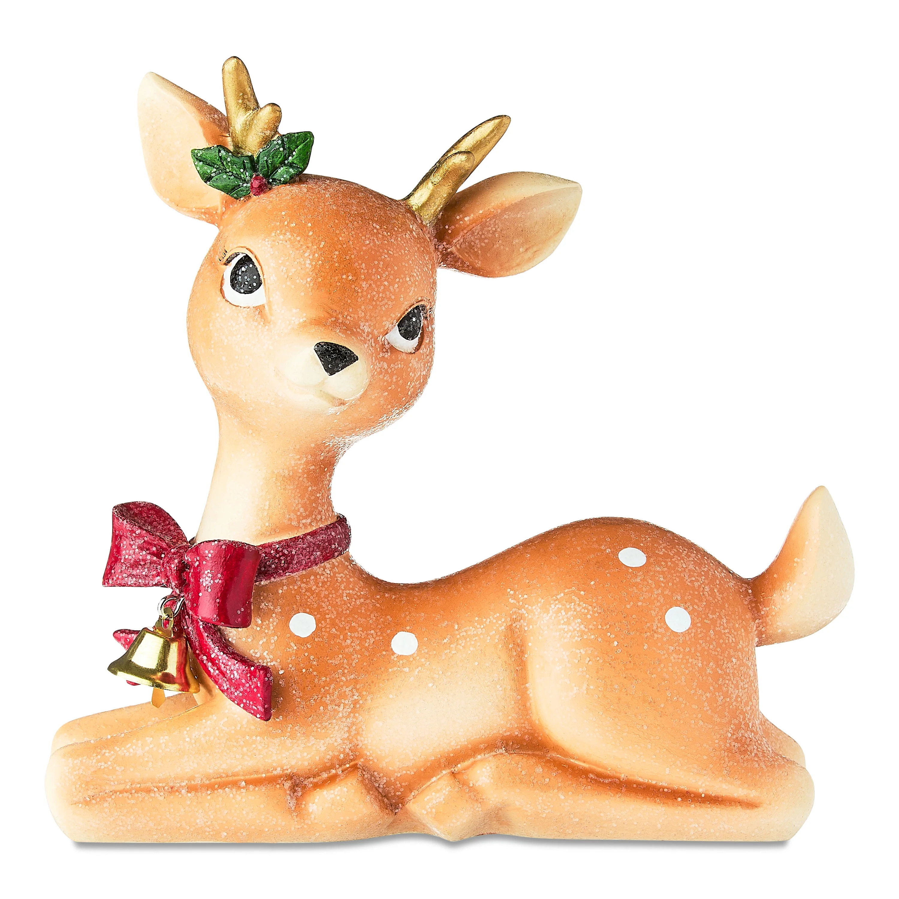 Sitting Deer with Bell Christmas Tabletop Decoration, Brown, 7", by Holiday Time | Walmart (US)