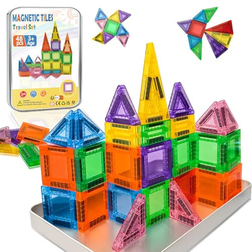 Kerhitoy 48PCS Mini Magnetic Tiles Travel Set 3+ Years | Kids Magnetic Building Blocks with Iron Box | STEM Educational Sensory Toys | Preschool & On-The-Go Games | Christmas Birthday Gift | Amazon (US)