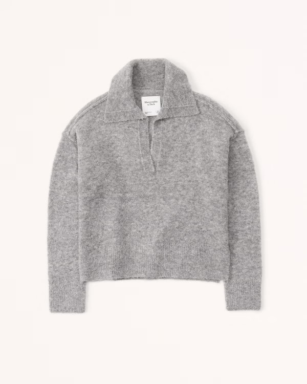 Women's Boucle Notch-Neck Sweater Polo | Women's Tops | Abercrombie.com | Abercrombie & Fitch (US)