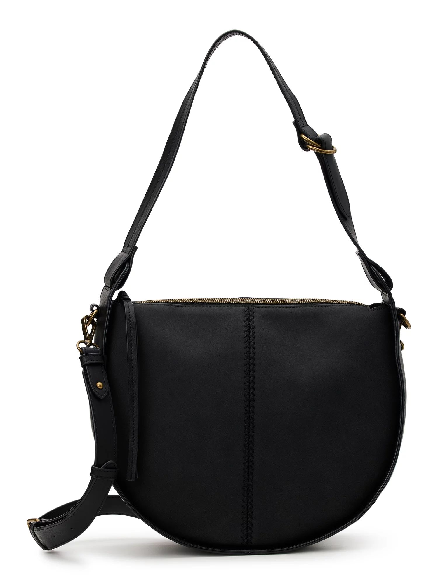 Time and Tru Women's Bryxton Saddle Shoulder Bag with Removable Crossbody Strap, Black | Walmart (US)