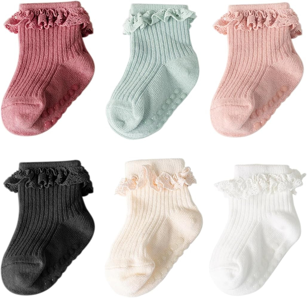 DRESHOW BQUBO Baby Girls Toddler Anti Slip Socks - Cute Frilly Ruffle Grip Ankle Socks for Infant... | Amazon (US)