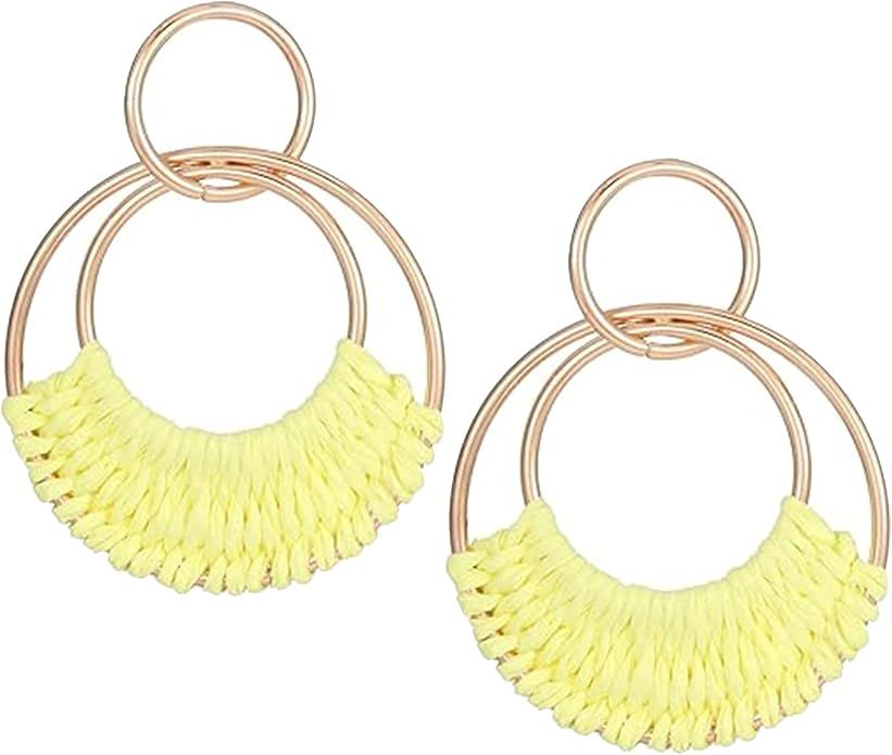 Rattan Weave Earrings Boho Summer Raffia Hoop Dangle Earrings for Women Bohemian Raffia Braid Str... | Amazon (US)