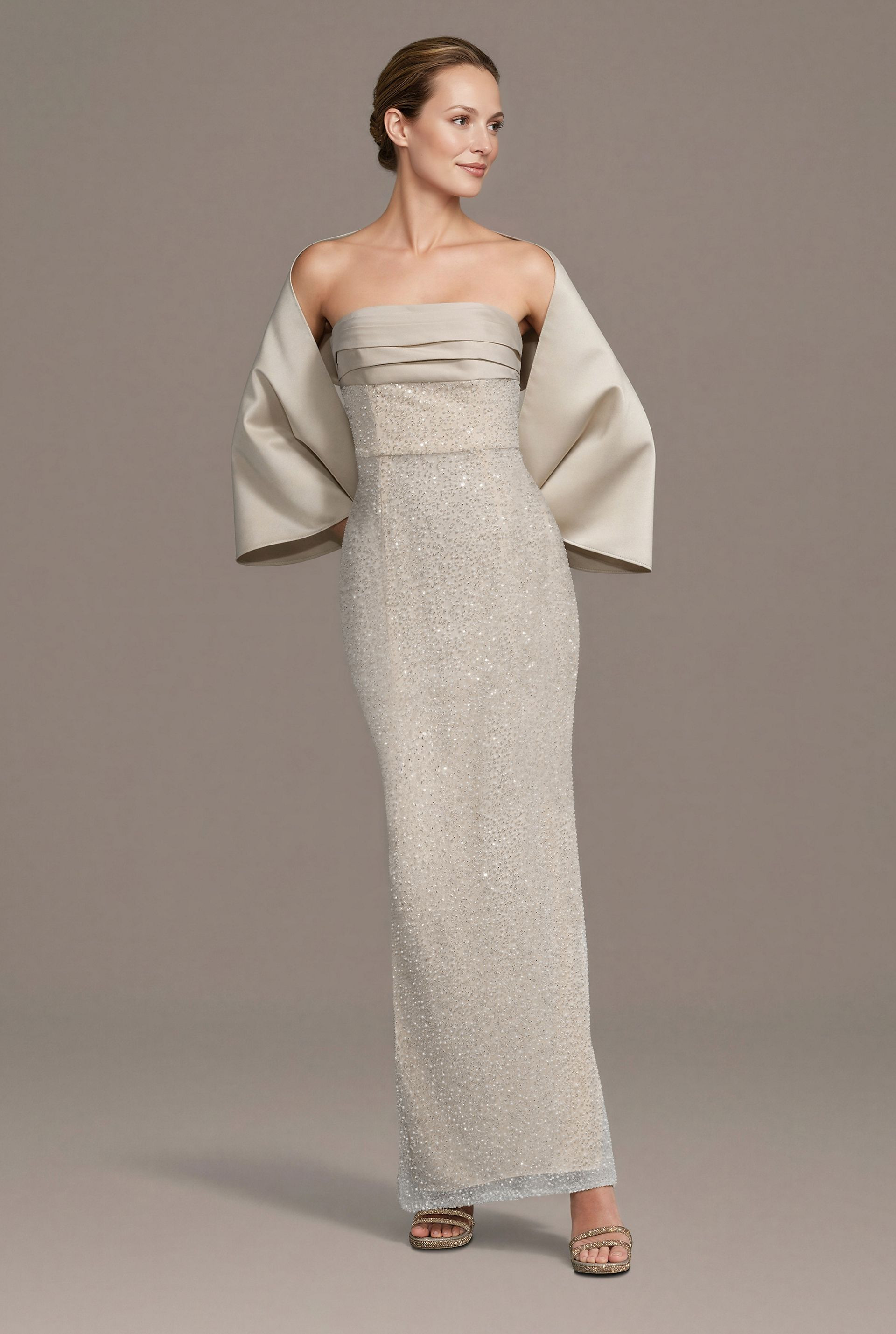 Strapless Beaded Sheath Dress with Matching Wrap | David's Bridal