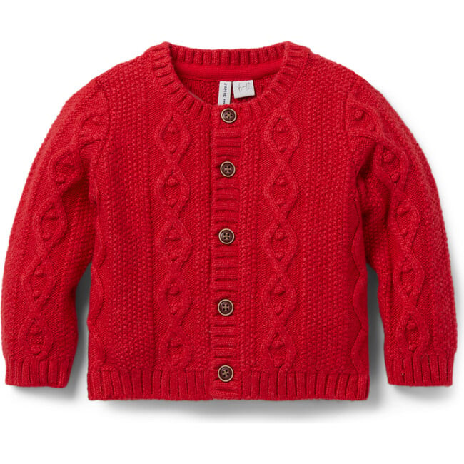 Janie and Jack | Baby Classic Cable Knit Long Sleeve Cardigan Sweater, (Red, Size 12-18M) | Maisonette | Maisonette