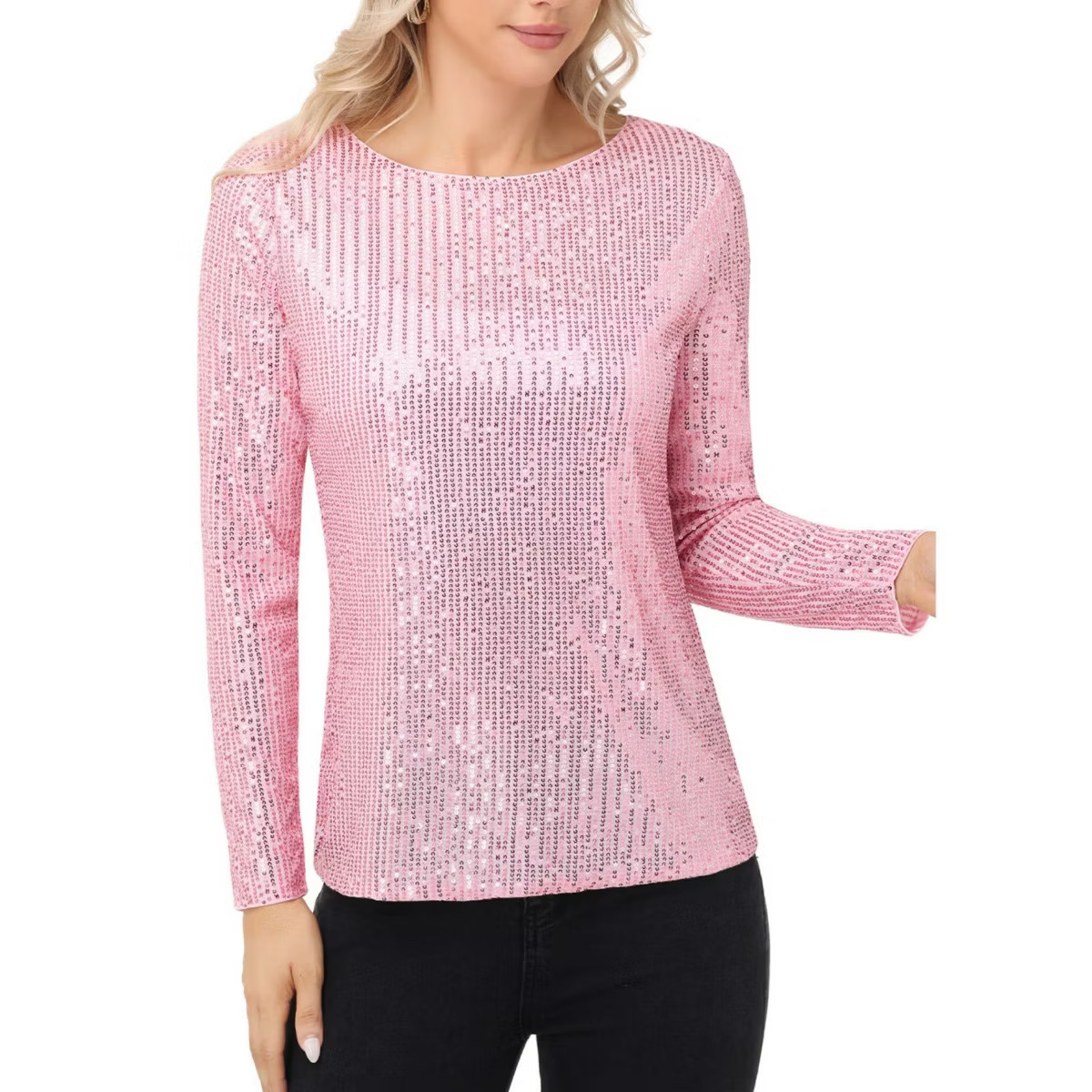 Anna-Kaci Women's Long Sleeve Sequin Top with Crew Neck and Fitted Silhouette | Target