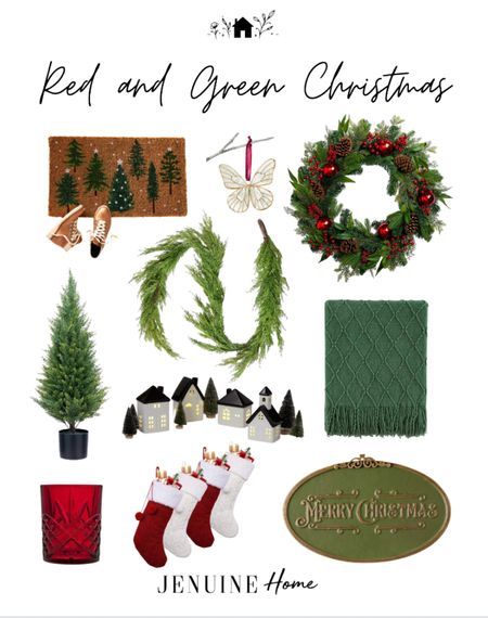 Red and green Christmas decor. Christmas decor. Green merry Christmas sign. Lead free red glass cup. Green throw blanket. Red and green wreath. Real touch garland. Mini Christmas tree. Black and white light up houses. Red and white stockings. Butterfly ornament  

#LTKHoliday #LTKhome #LTKSeasonal