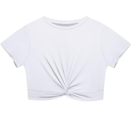 Lastshe Plus Size Summer White Crop Tops Short Sleeve Blouses Tie Front Tee for Curvy Women Cute T-Shirt Outfits,White,2X | Amazon (US)