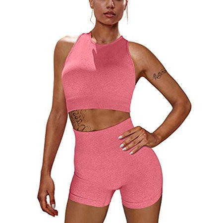 OYS Workout Sets for Women 2 Piece Outfits Seamless High Waisted Yoga Shorts Running Sports Bra Clot | Walmart (US)