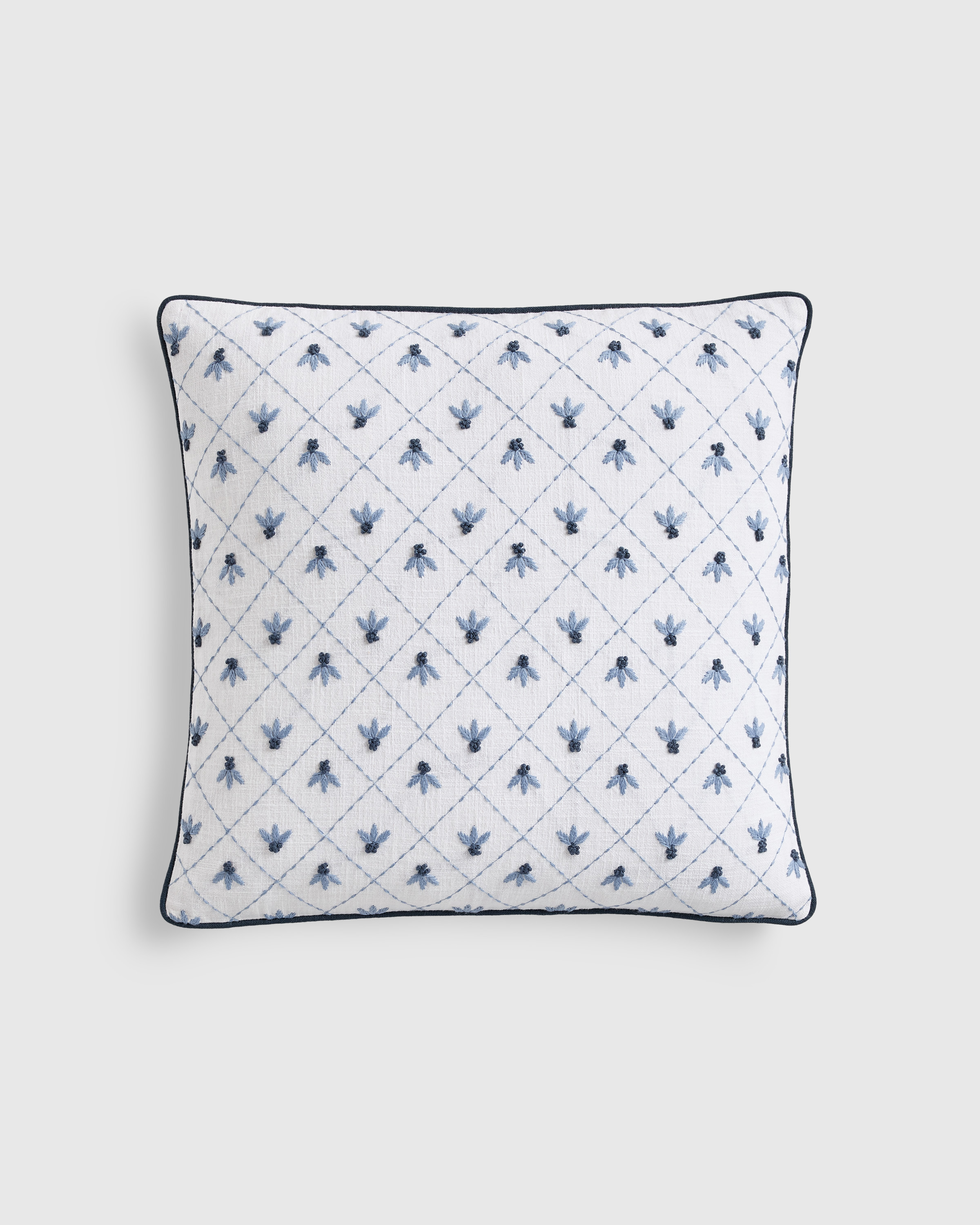 Quince | Embroidered Floral Cotton Pillow Cover in Green, Size 20x20 | Quince