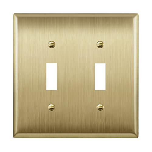 LIDER Toggle Light Switch Metal Wall Plate, Stainless Steel Switch Cover, Corrosion Resistant, Mid-Size 2-Gang 4.88" x 4.92", 201 Stainless Steel, LMWP-12M-BB, Brushed Brass | Amazon (US)