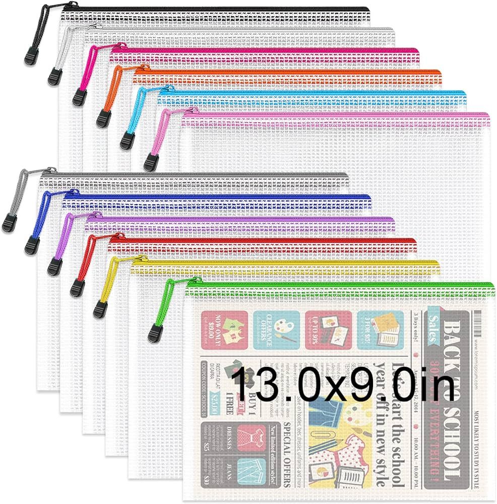 Umriox Mesh Zipper Pouch Puzzle Bags, 13.0x9.0 in (12 Colors, 12 Packs), Letter Size A4 Size Zipp... | Amazon (US)