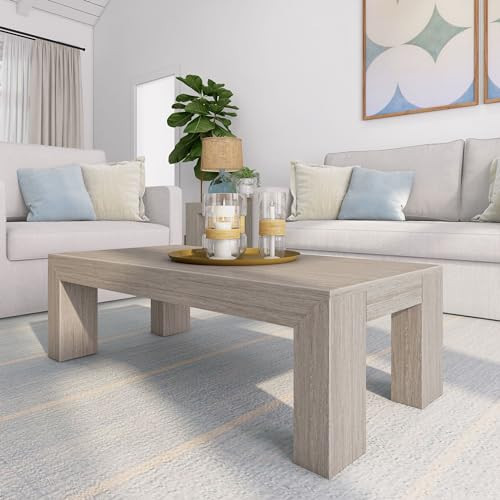 Plank+Beam Modern Rectangular Coffee Table, 48", Medium Sized Coffee Table, Center Tables for Small Spaces, Living Space Medium Tea Table, Seashell Wirebrush | Amazon (US)