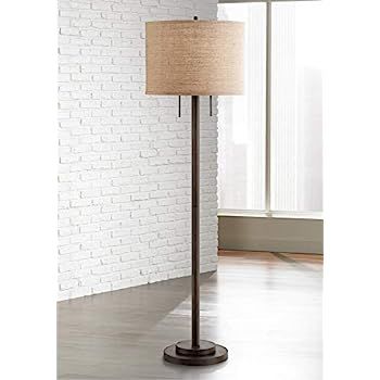 Garth Modern Floor Lamp Oil Rubbed Bronze Burlap Fabric Drum Shade for Living Room Reading Bedroo... | Amazon (US)