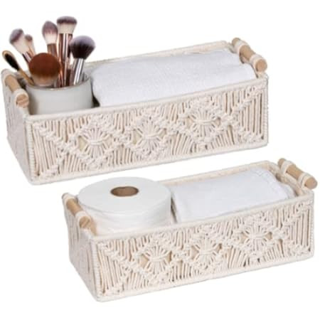 Macrame Basket Storage for Bohemian Style Home Decor and Nursery (2 Sizes, White, 2 Pack) | Amazon (US)