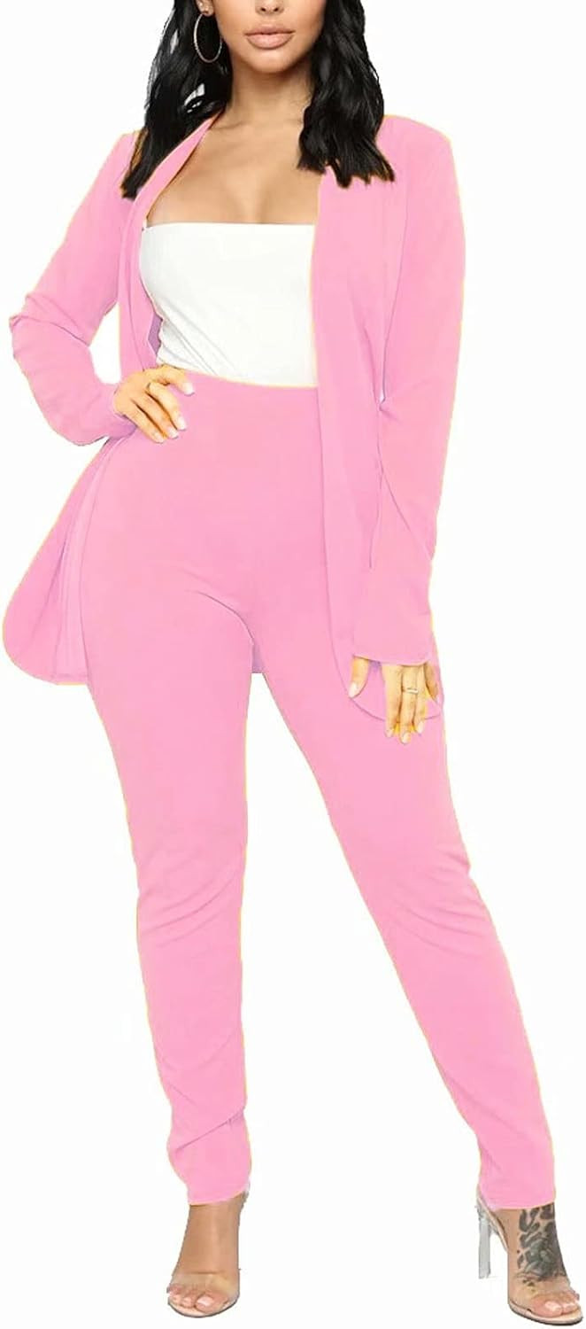 Aro Lora Women's 2 Piece Outfit Casual Solid Open Front Blazer and Pencil Pant Suits Set | Amazon (US)