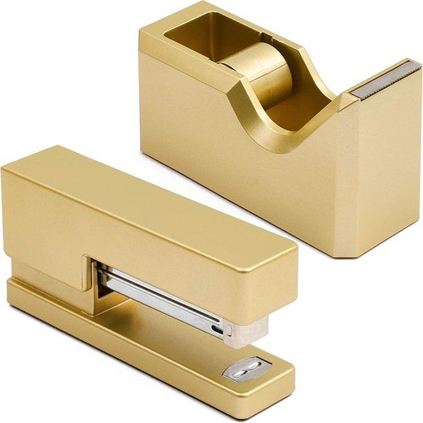 Set of 2 Tape Dispenser and Stapler Set, Premium Metal Made in Gold, Desk Accessories Stationery | Walmart (US)