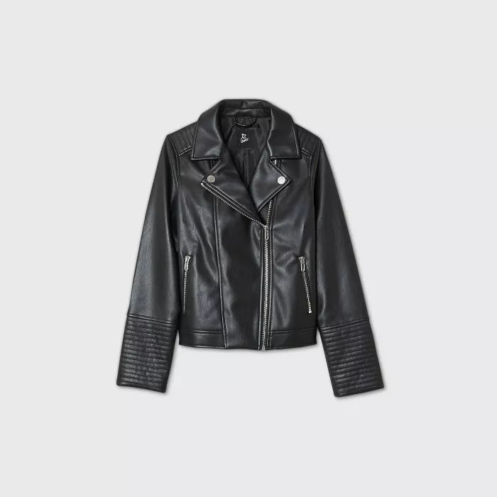 Girls' Faux Leather Moto Jacket - art class™ Black | Target