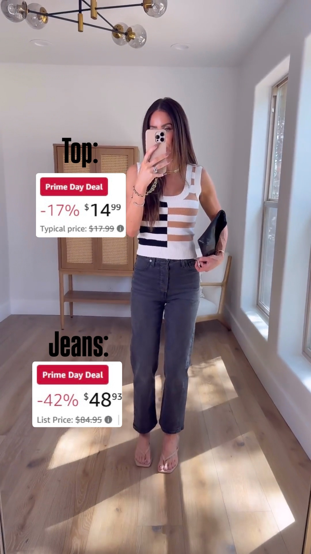 Amazon Prime Day Deal
Restocked!! Amazon outfit idea …elevated basics
Sweater tank sz small
High waisted crop jeans sz 25 
Kitten heel sandals tts 
Ysl clutch bag 
Everyday outfit idea, what I wore to casual dinner with friends and family 
#LTKShoeCrush 
#LTKootd #LTKOver40 #LTKSeasonal
#LTKU #LTKmomlife

#LTKSaleAlert