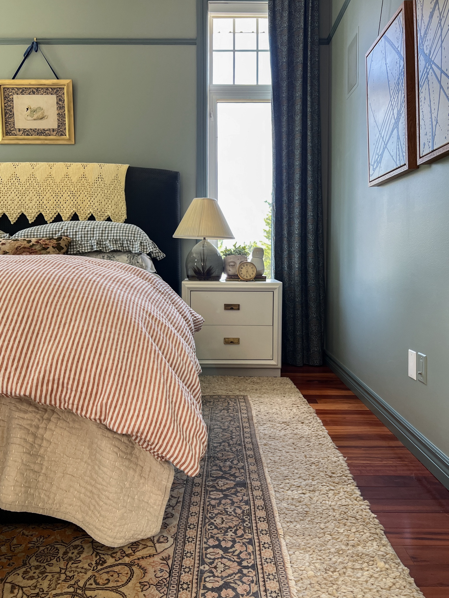 Curtains, bedding, gingham pillows, vintage rug, lighting 

#LTKHome