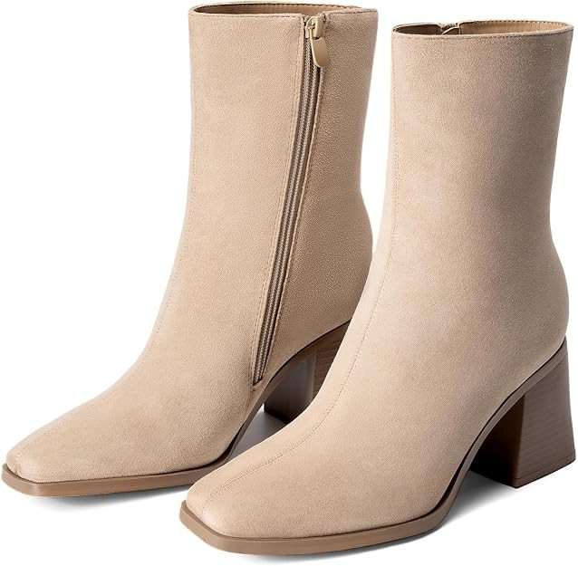 DREAM PAIRS Women's Square Toe Ankle Boots | Block Heel Dress Booties, Side Zipper Vintage Leathe... | Amazon (US)