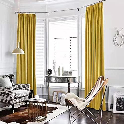 jinchan Velvet Curtain Mustard Yellow Living Room Rod Pocket Window Curtain Panel 108 inch Long B... | Amazon (US)