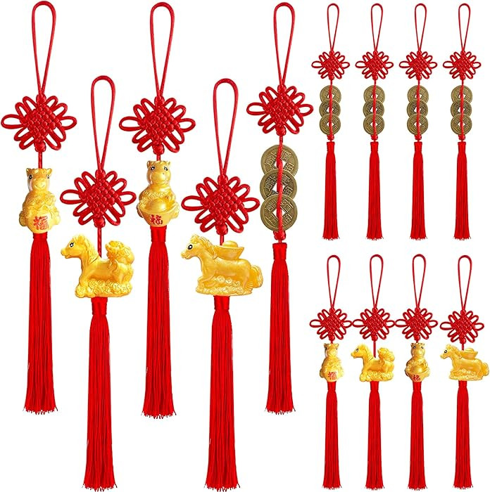 24 Pieces Lunar New Year Tassels Chinese Knot Tassel Ornaments Chinese New Year Feng Shui Tassel ... | Amazon (US)
