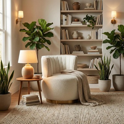 FurnitureR Modern Boucle Swivel Accent Chair with Gold Base, Upholstered Barrel Lounge Chair for Living Room, Bedroom or Reading Nook, Cream | Target