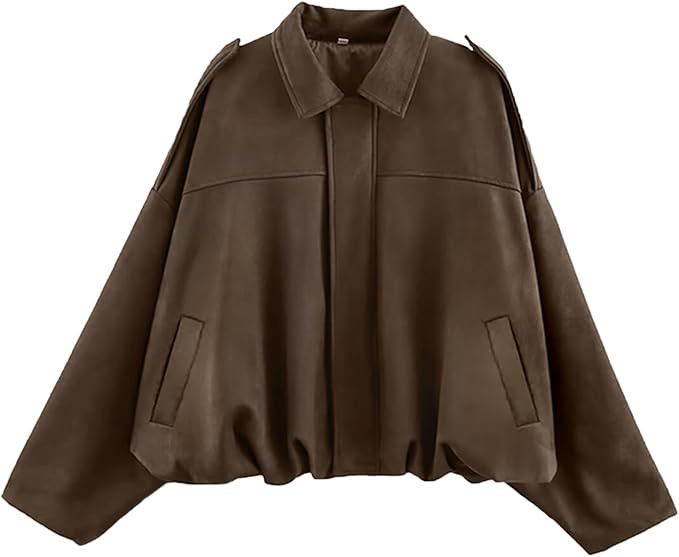 Bnigung Womens Faux Suede Bomber Jacket Casual Lapel Pilot Cropped Coat Oversized Motorcycle Jack... | Amazon (US)