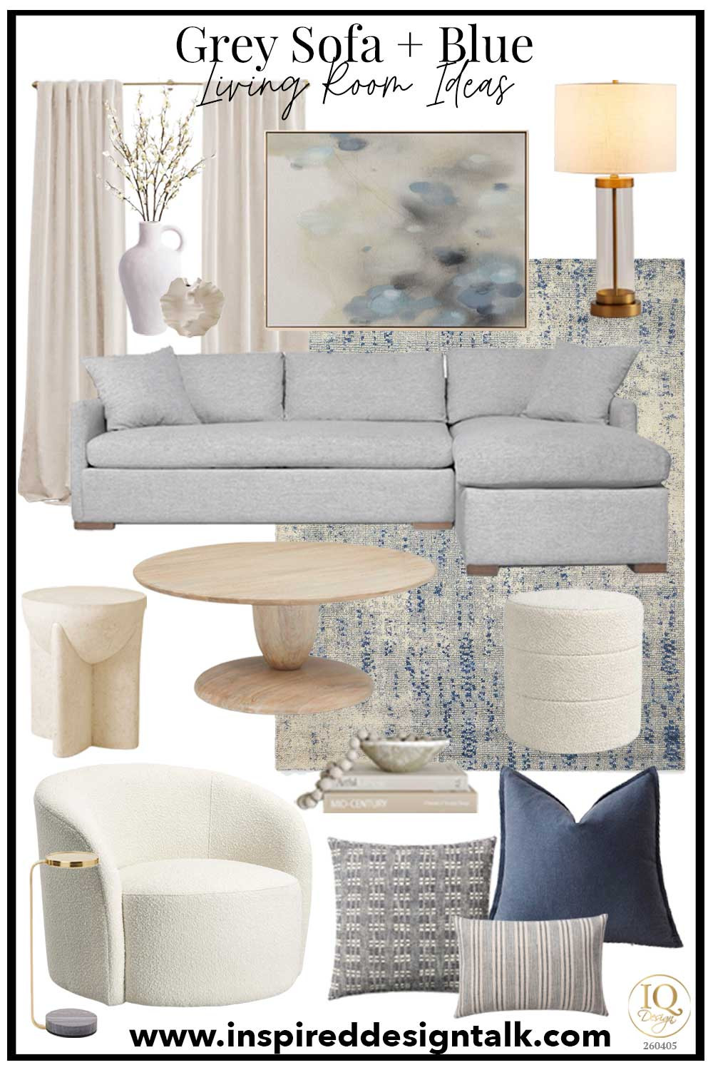 If you’re decorating around a grey sofa, this living room design shows exactly how to make it feel fresh, elevated, and designer instead of cold or flat. This space mixes a neutral grey sectional with soft blue tones, warm ivory layers, natural wood finishes, and subtle gold accents for a calm, high-end look on a budget.

Shop this look to recreate a soft, elegant living room with:

• Grey sectional sofa (the perfect neutral foundation)
• Blue accent pillows for a rich but calming color pop
• Neutral ivory and textured throw pillows for layered softness
• Ivory boucle accent chair for warmth and soft curves
• Boucle ottoman for texture and extra seating
• Light wood coffee table to add warmth and natural contrast
• Sculptural stone side table for a designer touch
• Gold drink table for a luxe finishing detail
• Beige curtains to soften the room and frame the windows
• Oversized abstract wall art with blue and neutral tones to tie the palette together
• Table lamps with warm linen shades for soft ambient lighting
• Blue and ivory vintage-inspired area rug to ground the room beautifully
• Decorative vase + coffee table styling pieces for that finished designer look
• Large indoor plant for life, balance, and organic texture

This grey sofa living room color scheme works beautifully if your space feels too cool or unfinished. The blue accents add depth and sophistication, while the ivory layers keep the room feeling warm, bright, and inviting instead of overly cold.

Perfect for: grey sofa living room ideas, grey couch decor, grey and blue living room ideas, blue accent living room, neutral living room decor, elegant living room design, cozy luxury living room, modern organic living room, decorating with blue accents, designer living room inspiration

👉 Shop all the pieces to recreate this look in your home 

 

#LTKSeasonal #LTKOver40 #LTKHome