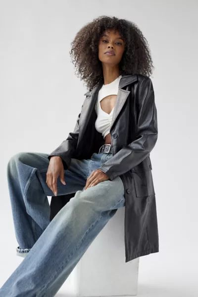 UO Lara Faux Leather Overcoat | Urban Outfitters (US and RoW)