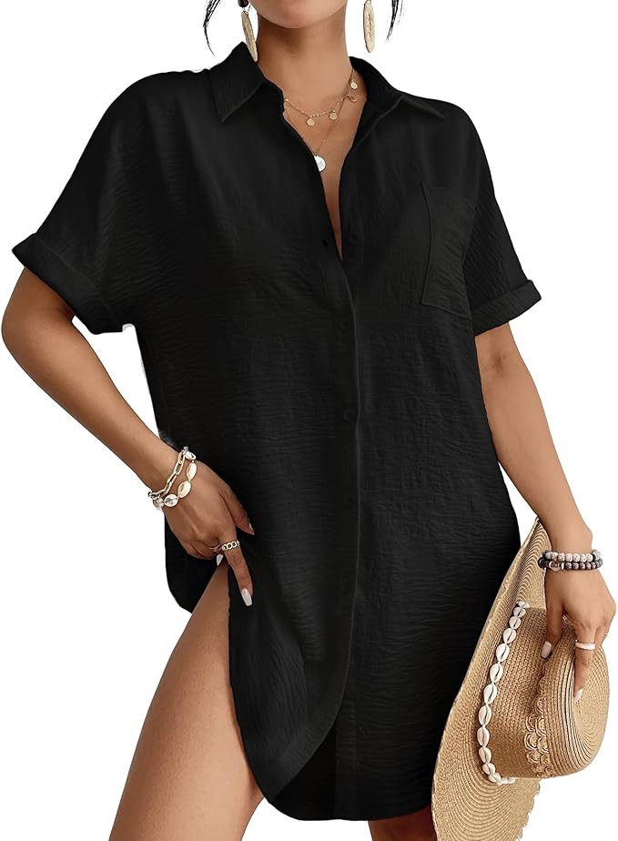 Bsubseach Women Swimsuit Coverup Shirt Dress Button Down Bathing Suit Cover Up Beach Vacation Out... | Amazon (US)
