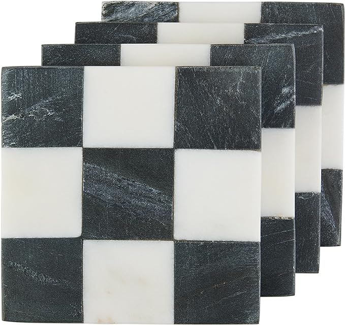 Mud Pie Square Checkered Coaster Set, 4" x 4", BLACK | Amazon (US)