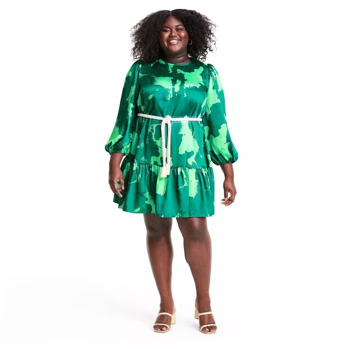 Long Sleeve Rope Belt Tiered Dress - ALEXIS for Target Green | Target