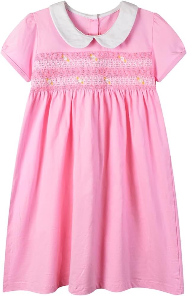 HILEELANG Toddler Girl Short Sleeve Dress Cotton Casual Easter Bunny Applique Tunic Playwear Jers... | Amazon (US)